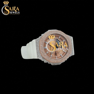 Sara Jewels Elegant Half Iced Red Rubber Strap Moissanite <b>Watch</b> Luxury Antique Square <b>Case</b> Hip Hop Business New Mechanical - Product Image 1