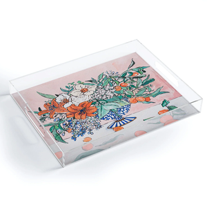 Bandeja de Servicio Transparente con Diseño Floral para Accesorios Cosméticos y Vasos de Bar de Hotel a Buen Precio - Product Image 1