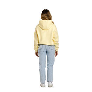 Sweat à capuche jaune pastel en coton et polyester molletonné, personnalisable avec logo, pour usage décontracté, fabrication OEM en gros par usine, marque privée - Product Image 2