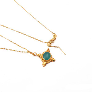 Collier Pendentif Art Déco en Laiton Plaqué Or avec Calcédoine, Bijou Vintage Bleu Turquoise, Chaîne Fine pour Femme, Vente en Gros OEM ODM - Product Image 2