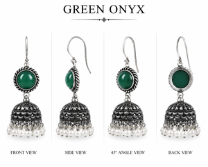 Wholesale Supplier Multi Gemstone Jhumka <b>Earrings</b> | Oxidized Pearl Dome <b>Dangle</b> <b>Earrings</b> for Women - Product Image 4