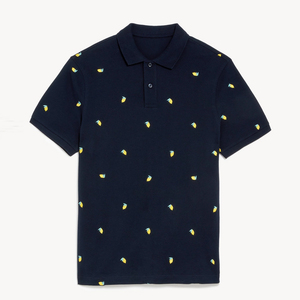 Polo en coton à manches courtes pour homme, bleu marine, imprimé ananas brodé, décontracté, tricoté, respirant, coupe classique - Product Image 3