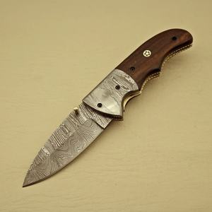 Cuchillo Plegable Hecho a Mano de Acero de Damasco con Punta Caída, Mango de Madera, Cuchillo de Bolsillo Personalizado para Camping, Caza, EDC, 58HRC, Logotipo Personalizado, 3 Años de Garantía - Product Image 6