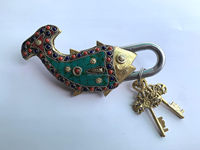 Cadenas en laiton plaqué, motif poisson d'art populaire, avec clé, design métallique vintage, logo personnalisé, haute qualité pour la décoration intérieure et les cadeaux