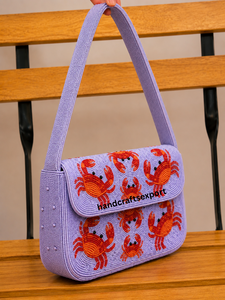 Bolso de Hombro de Lujo Hecho a Mano con Cuentas de Semillas y Diseño de Cangrejo Marino, Bolso de Moda para Mujer Bordado |   Logotipo Personalizado Ecológico y Ligero - Product Image 4