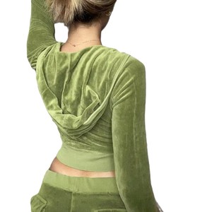 Survêtement en velours personnalisé avec logos, ensembles de survêtements d'hiver en velours zippés, survêtement de jogging 2 pièces en velours pour femme avec strass - Product Image 2