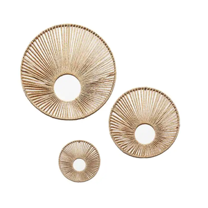 Ensemble de 3 miroirs muraux décoratifs ronds en corde de papier Art Déco, à suspendre, pour salon, chambre, entrée, en provenance du Vietnam - Product Image 1