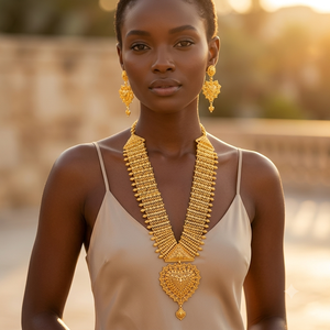Collar de latón chapado en oro con dijes de flores grandes y llamativos para mujer, estilo africano, con cadena tipo caja, ideal para bodas - Product Image 3