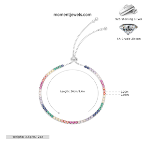 Rainbow Zircon Tennis <b>Bracelet</b> 925 Sterling Silver Adjustable Chain Bangle for Women Party Wedding Gift - Product Image 1