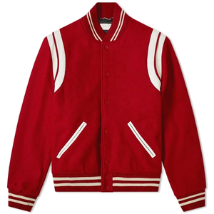 Veste universitaire rouge pour homme, style streetwear, respirante, en polyester tricoté, col rond, coupe classique, vêtement d'hiver, doublure en laine - Product Image 1