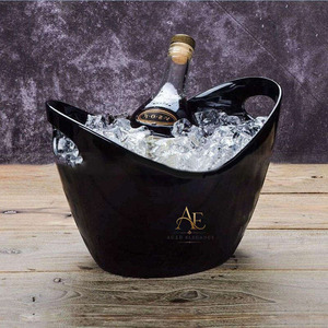 Luxury Black Powder Coating Metal Wine <b>Ice</b> Bucket With Cutout Handles Wave Top Curved Party Champagne Beverage Tub Supply - Product Image 1