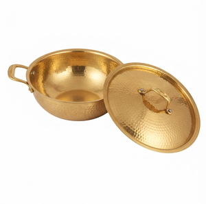Wholesale Prices Pure Brass Kadahi With Dual Handles And Lid For Stovetop <b>Cooking</b> Durable Round Cookware <b>Pot</b> Kadahi - Product Image 4
