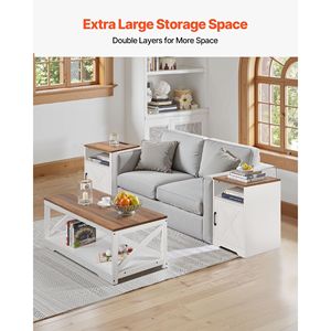 <b>Set</b> of 3 Farmhouse 40-Inch Industrial Coffee <b>Table</b> and 2 End <b>Side</b> <b>Tables</b> Easy Assembly Living Room Furniture - Product Image 3