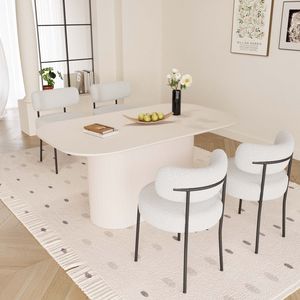 Mesa de Comedor Moderna de Estilo Medieval de 63 Pulgadas con 4 Juegos de Sillas Circulares Acolchadas sin Brazos, Juego de Comedor de Fácil Montaje - Product Image 2