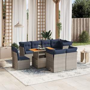 Ensemble de 9 canapés de patio en poly rotin gris avec coussins Mobilier d'extérieur durable - Product Image 1