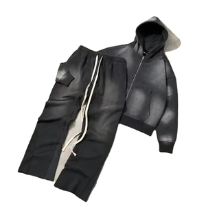 Ensemble de survêtements personnalisés pour hommes, streetwear, 100% coton, effet délavé au soleil, sweat-shirts à fermeture éclair et pantalons de survêtement, ensembles de survêtements pour hommes - Product Image 1