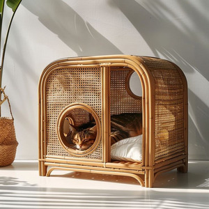 HNH Craft Modern Cotton Pet <b>Cage</b> <b>Cats</b> And Side Table Solid Rattan Frame Breathable IndoorQuadratic Shape Made in VietNam - Product Image 2