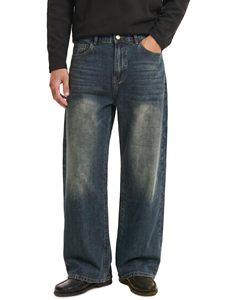 Pantalones Vaqueros de Mezclilla Rectos de Cintura Media para Hombre, Estilo Vintage, Ajustados, con Bolsillos, Ligeramente Elásticos, de Pierna Ancha, Largos - Product Image 3