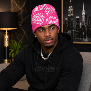 Cosh International High Quality <b>Acrylic</b> Pink Jacquard Beanie Hat With White <b>Letter</b> Pattern Unisex Street Style Warm Winter Wear - Product Image 3