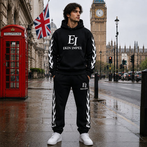 Custom Flame Print Hoodie Tracksuit Men Streetwear Fleece Jogger <b>Set</b> - Product Image 3