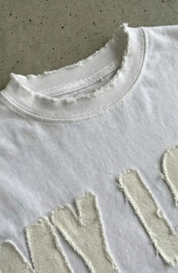 T-shirts brodés effet vieilli pour femmes, T-shirts à épaules tombantes, T-shirts brodés à col rond pour femmes - Product Image 5