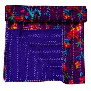 Manta de Algodón Orgánico Ecológica con Estampado Floral Vintage de Alta Calidad India, Hecha a Mano, para Todas las Estaciones, Tipo Kantha - Product Image 4