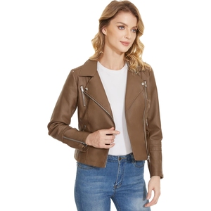 <b>Brown</b> Hot Selling Unisex PU Motorcycle <b>Jacket</b> Stand Collar Solid Pattern Linen Lining Windproof OEM Customizable Design Logo - Product Image 5
