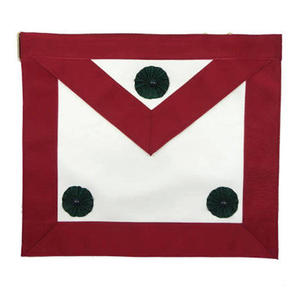 Masons Leather Handmade Embroidered <b>Apron</b> <b>White</b> Maroon Border Three Green Rosettes Square Flap Custom Masonic Ceremonial - Product Image 1