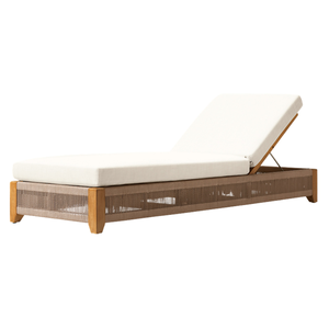 Chaise longue d'extérieur en teck massif de qualité supérieure avec coussin imperméable tressé en corde et dossier réglable, mobilier de piscine pour hôtel - Product Image 1