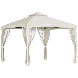 Gazebo a 2 livelli bianco crema 9,6x9,6 con tetto ventilato, rete e fori di drenaggio, zanzariera per feste in patio, ville/cortili - Product Image 1