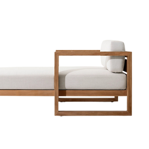 Oferta especial: Sofá cama de exterior de madera de teca minimalista de lujo Hotel Emma con reposabrazos, cama de descanso moderna con cojín grueso para el borde de la piscina. - Product Image 5
