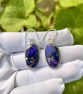 Sterling <b>Silver</b> Purple Copper Turquoise <b>Earrings</b> Handmade Elegant Minimalist <b>Dangle</b> Drop Gemstone Jewelry Gift - Product Image 3