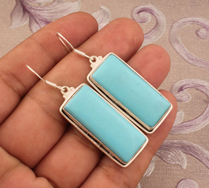 Trendy Bohemian Turquoise <b>Dangle</b> <b>Earrings</b> Unique Artisan Design Gemstone Accessories Premium Quality Designer 925 <b>Silver</b> <b>Earring</b> - Product Image 2