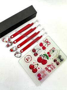 Pince à épiler à pointe en fibre pour extensions de cils, revêtement en poudre rouge à 90 degrés, avec porte-clés Hello Kitty rouge, logo personnalisé, instruments de beauté - Product Image 4