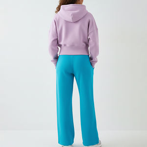 Wholesale Tracksuit Zipper Hoodie Baggy Wide Leg Sweatpants Cotton French Terry Puff Print <b>Running</b> Sports Jogging Set - Product Image 5