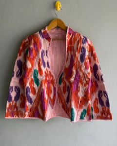 <b>Quilted</b> <b>Jacket</b> Women's V-Neck Three Quarter Sleeve Geometric Spring Fashion Coat Pink Orange Purple Green <b>Patterned</b> Outer gift - Product Image 1