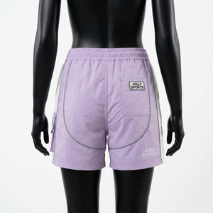 Pantalones Cortos Deportivos de Nailon Ligero Premium para Mujer, Color Lavanda, Diseño con Panel Reflectante, Logotipo Personalizado con Serigrafía - Product Image 5