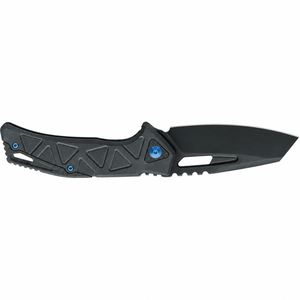 Black Folding <b>Pocket</b> Knives with Geometric Textured Handle Blue Pivot <b>Screws</b> and Slotted Pointed Blade for Outdoor Utility Use - Product Image 5