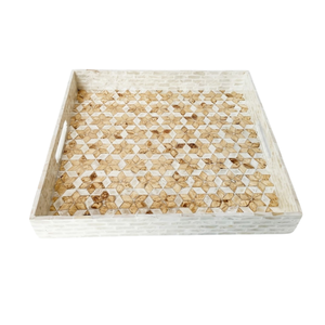 Luxury Customizable Mother Pearl Rattan Inlay Handcrafted Storage Tray Bohemian Vintage Design Foldable Multifunctional for Home - Product Image 2