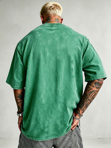 Camiseta Oversize de Algodón Verde Liso para Hombre, Manga Corta, Cuello Redondo, Estilo Casual Urbano, Teñido Liso, Ajuste Jersey - Product Image 2