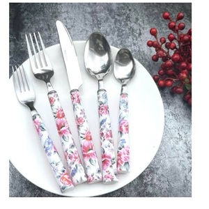 Ensemble de couverts en acier inoxydable avec manche en résine, couteau et cuillère décoratifs, ensemble de couverts métalliques classiques pour la cuisine - Product Image 1