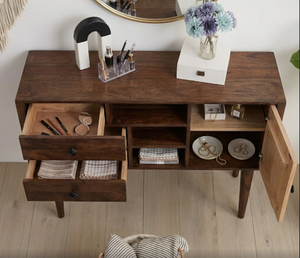 Indian Solid Mango Wood Modular Eco-Friendly Drawers Sideboard Simple Storage <b>Rustic</b> style <b>Cabinet</b> Natural Brown for home office - Product Image 3