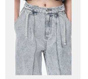 Jean taille haute à jambe large pour femme grande taille, couleur unie, style décontracté automne, coupe ample, longueur complète, en coton - Product Image 5