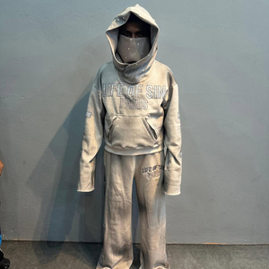 Premium Quality Custom Zipper Sweat suit Diamond Glitter Rhinestone Jogger Flared Tracksuit Sweatpants and Mask <b>Hoodie</b> Set - Product Image 4