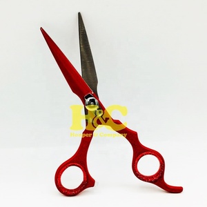Ciseaux de barbier rouges Hooper Company Top Trend, logo personnalisé, kit d'outils en acier inoxydable, pointe droite, tranchants, 28 dents, pour droitiers - Product Image 3