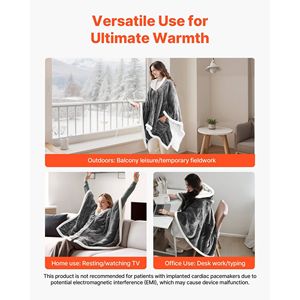 Robe à capuche portable pour femme, châle chauffant électrique avec 5 niveaux de chauffage et arrêt automatique après 3h, couverture-manteau - Product Image 6
