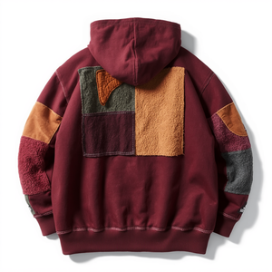 Sweat à capuche de luxe pour homme, coupe oversize, en coton épais, avec appliqué en tissu chenille en relief, patchwork en sergé et design en polaire premium - Product Image 3