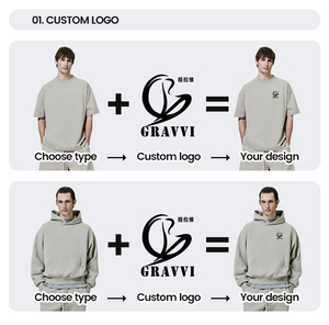 เสื้อฮู้ดซิปผู้ชายสีน้ำเงินทรงโอเวอร์ไซส์ พิมพ์ลาย "ไม่มีความเครียด แค่ความสุข" ดีไซน์ขาดๆ แบบลำลอง - Product Image 4