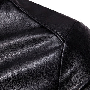Blouson de motard en cuir PU noir pour homme, coupe ajustée, style moto, fermeture éclair, couleur unie, col montant, manches classiques, pour l'automne - Product Image 6
