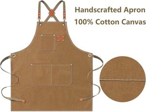 Custom Logo OEM Brand Unisex Adult Comfortable Cross Back Washed Cotton Canvas <b>Kitchen</b> Cooking & Baking Chef <b>Apron</b>-Factory Price - Product Image 2